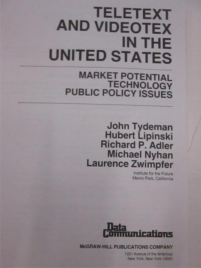 Used Data Communications Teletext and VideoTex in the United States, Used