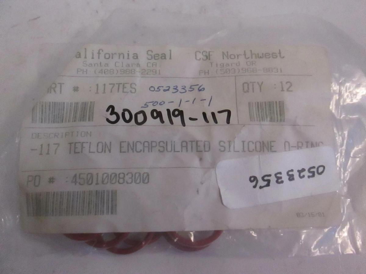 Used California Seal, 117TES, Red Teflon Encapsulated Silicone, O-Ring Lot of 12