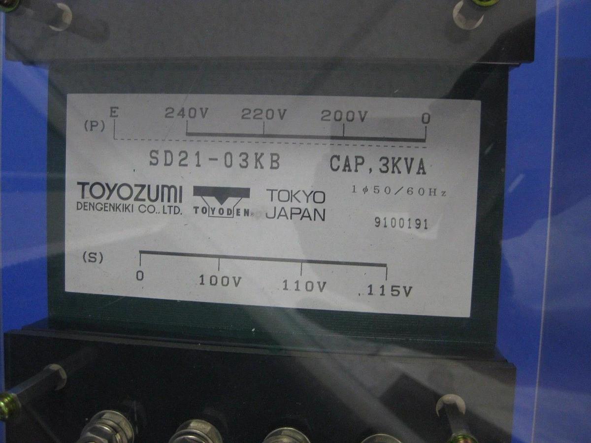 Toyozumi SD21-03KB Transformer Cap. 3kVA, 1Phase, 0-240V, New