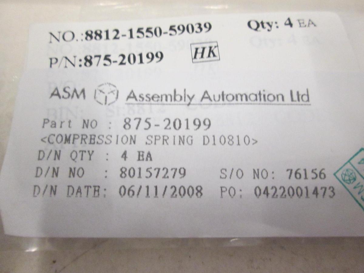 Used ASM, Compression Spring D10810, 875-20199, New, Lot of 4