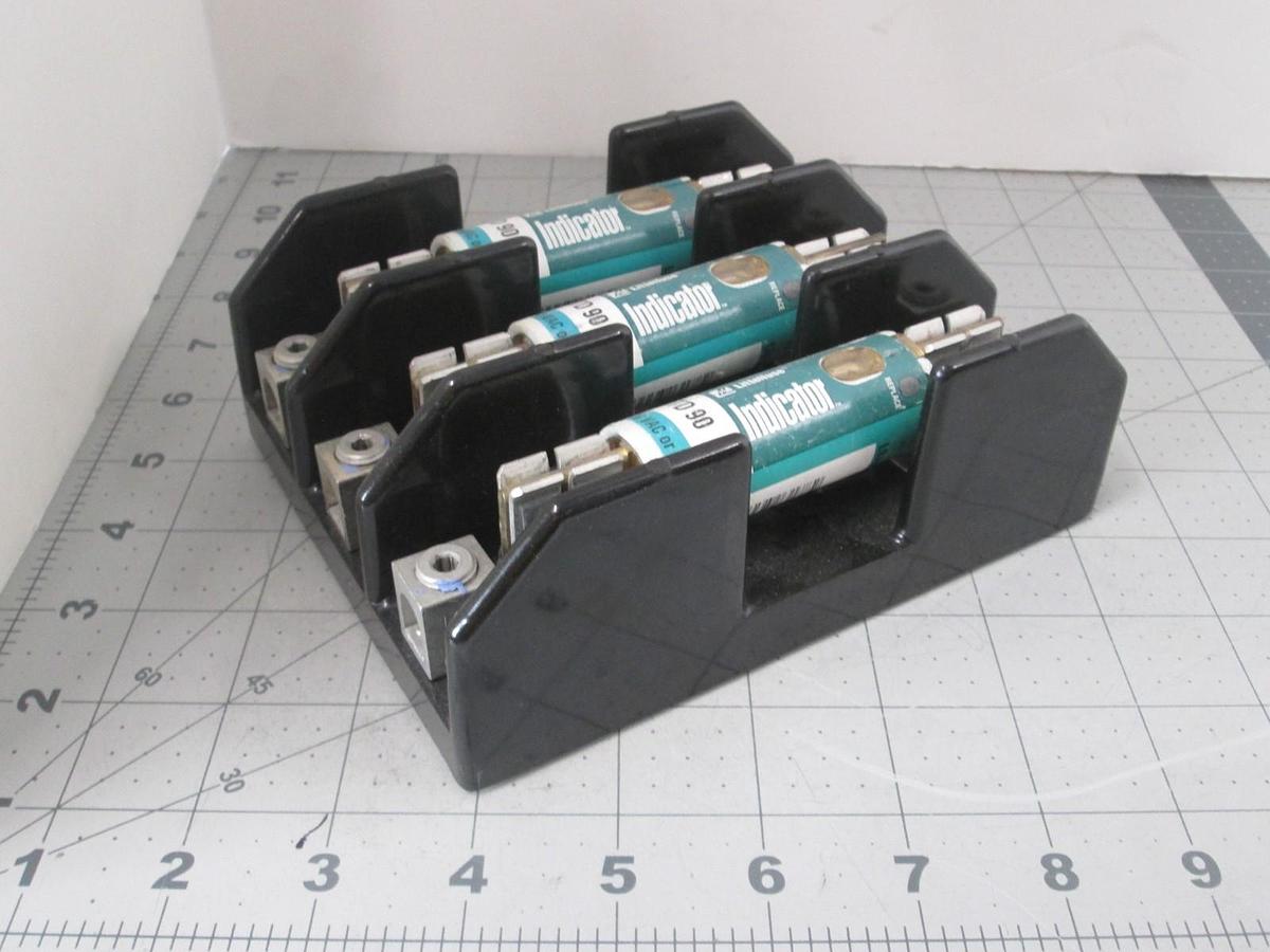 Used Bussmann, J60100-3CR Fuseholder w/ 3 Littelfuse JTD 90 ID Fuses, Used