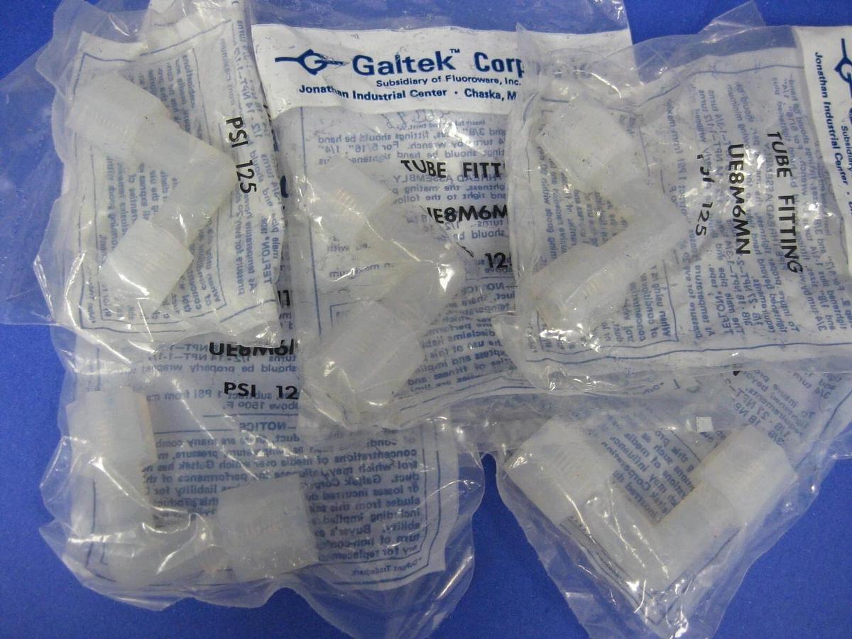 Galtek Entegris UE8M-6MN PFA Elbow Union Reducer, 8mm x 6mm Tube, Lot of 5 NEW