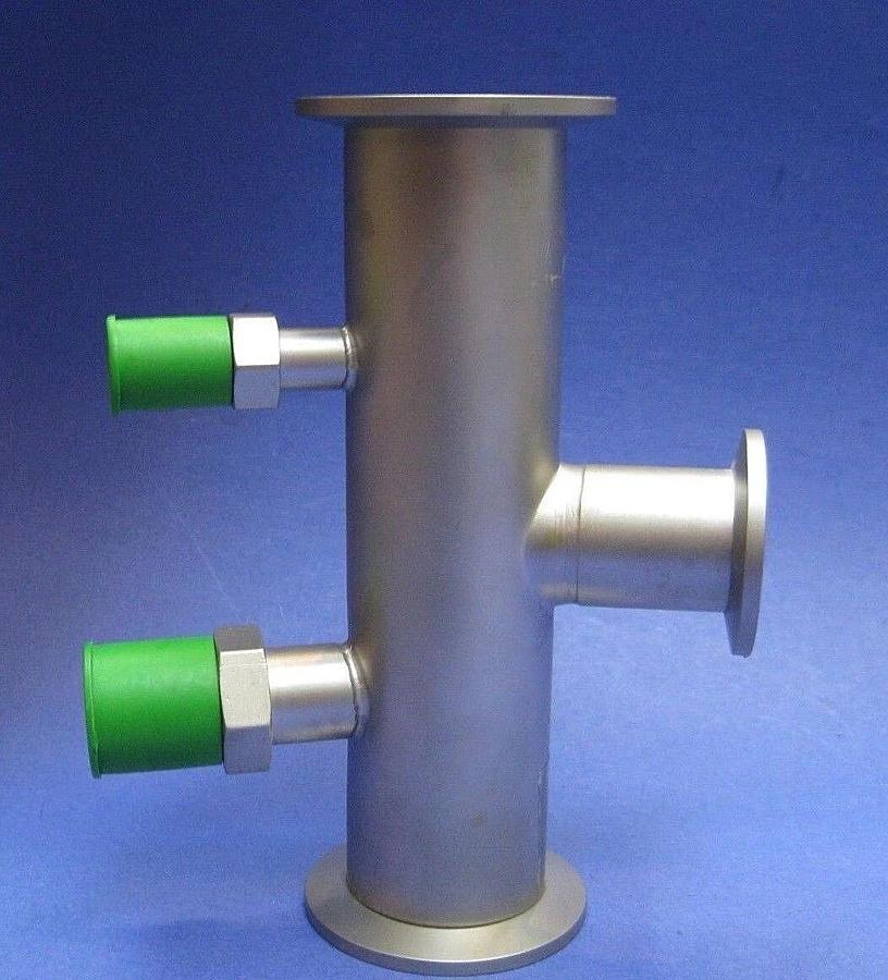 Stainless Steel Vacuum Tube TEE, NW40 Flanges and NW25 Reducer w/ Ports, New