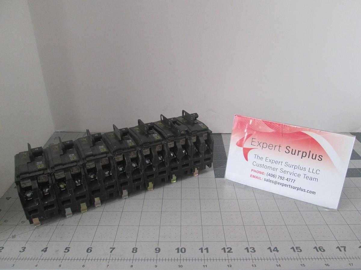 Square D, 2 Pole, Circuit Breaker, 10A, 120/240V, Used, Lot of 7