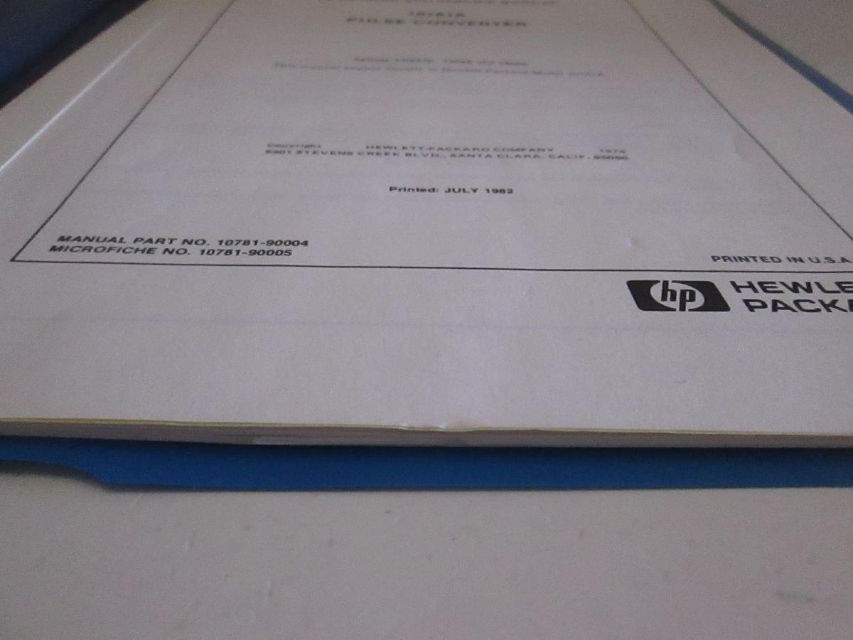 Used HP 10781A Pulse Converter Operating and Service Manual, Used