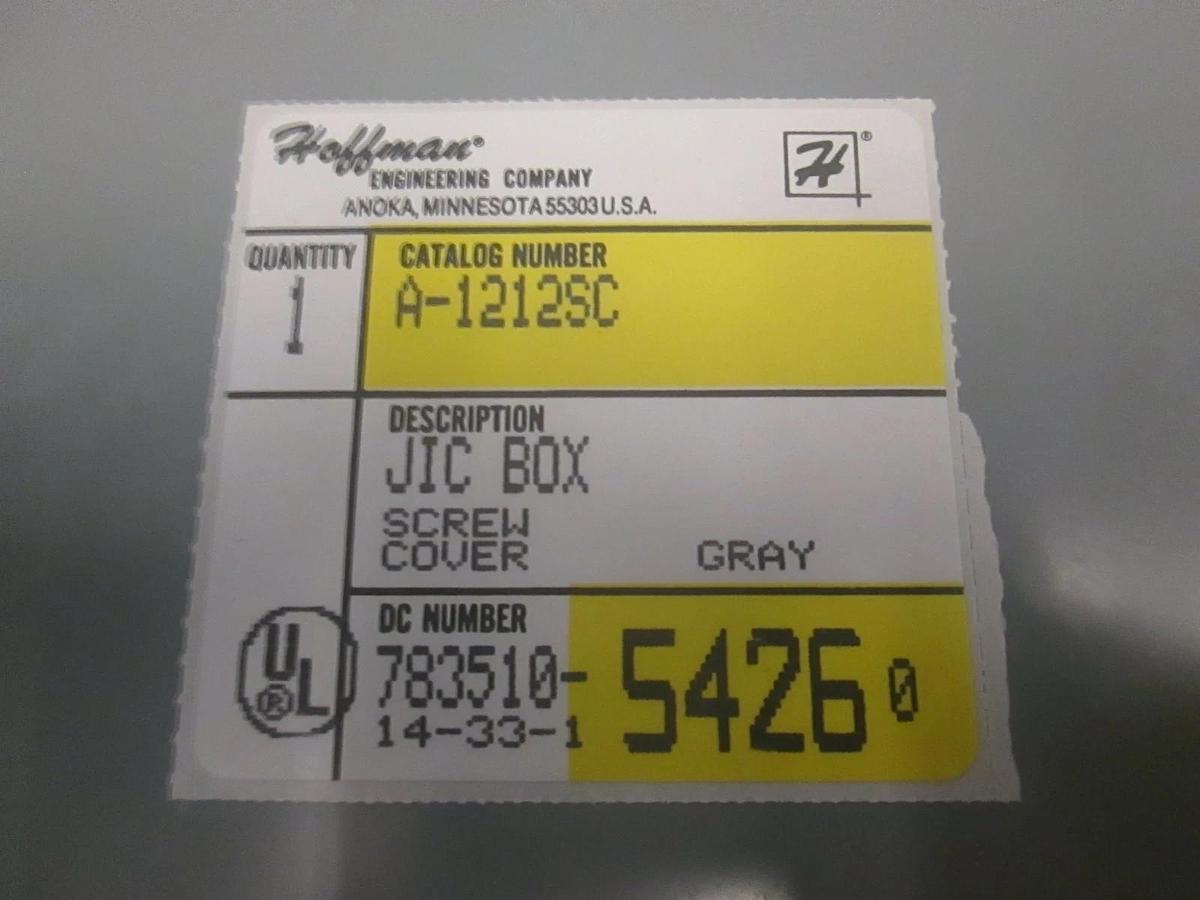 Used Hoffman Engineering, Gray JIC Box Screw Cover, A-1212SC, New