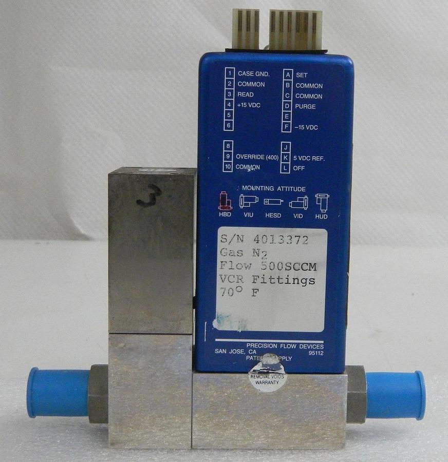 Used Precision Flow Devices 401, Mass Flow Controller, Gas- N2, Range- 500 SCCM, VCR