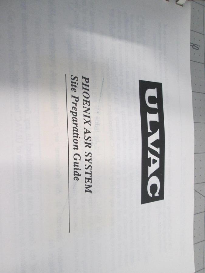 Used Ulvac, Phenix ASR System, Site Preparation Guide, Rev. 1, 1013362, Used