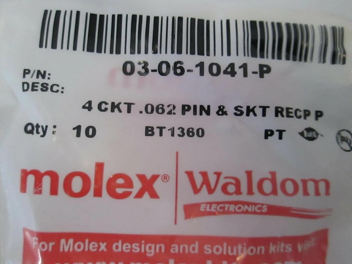 Molex Waldom 4 CKT .062 Pin & SKT Recp P, New, Lot of 10