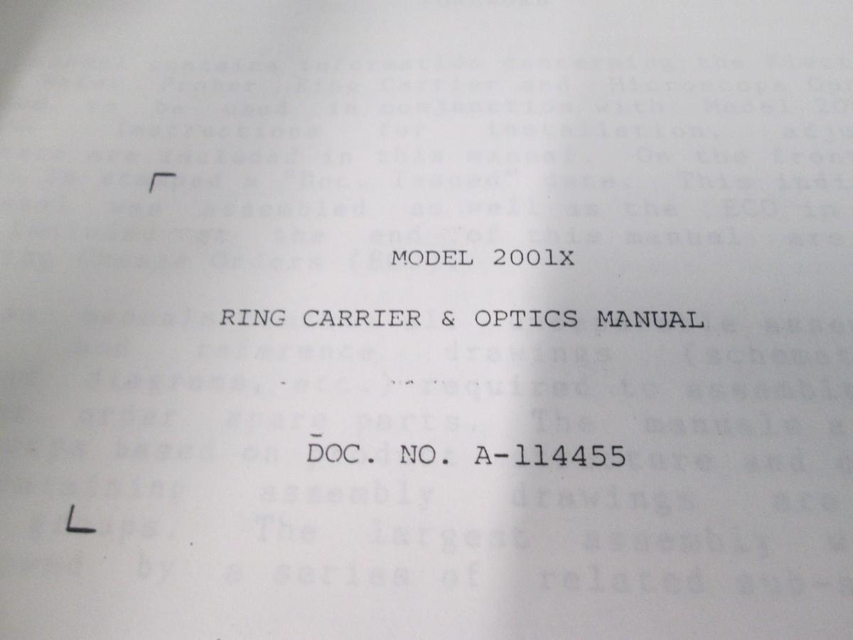 Used Electroglas, Model 2001x, Ring Carrier & Optics Manual, A-114455, Used