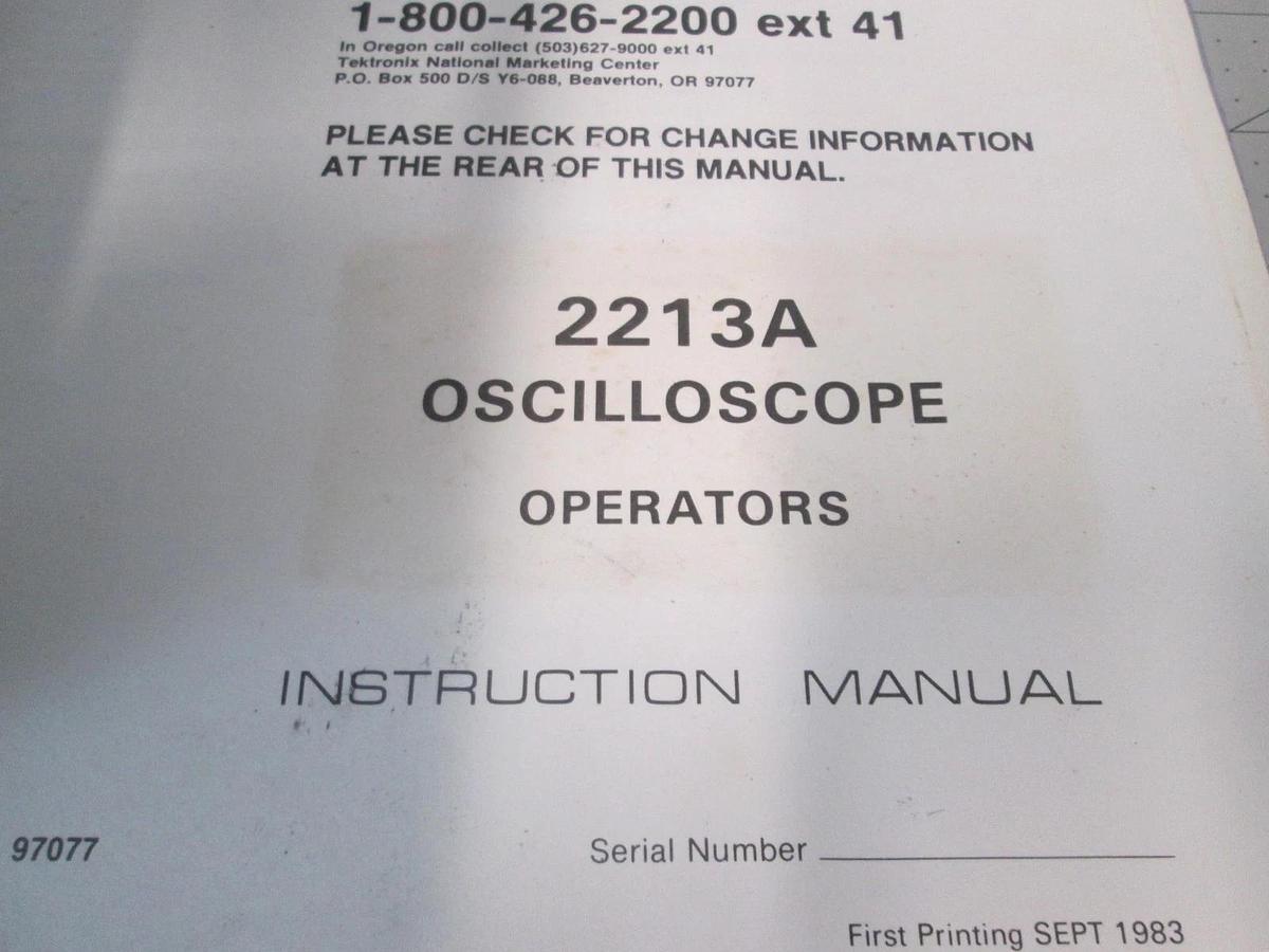 Used Tektronix, 2213A, Oscilloscope Operators, Instruction Manual, Used