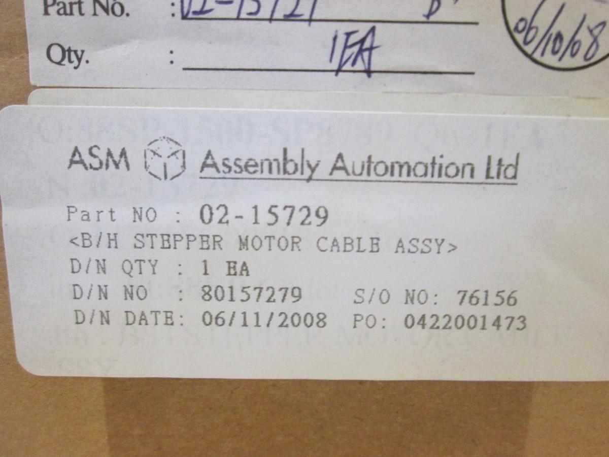 Used ASM, B/H Stepper Motor Cable Assy, 02-15729, New