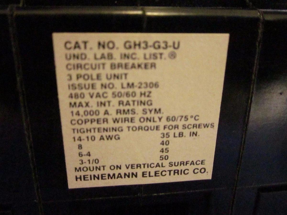 Used Heinemann GH3-G3-U Circuit Breaker, 35A, 480V,  Used