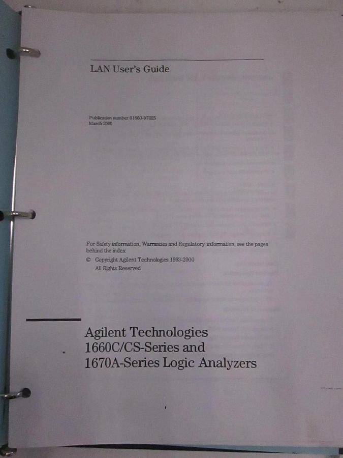 Used Agilent 1660C/CS and 1670A Series Logic Analyzers LAN User's Guide, Used
