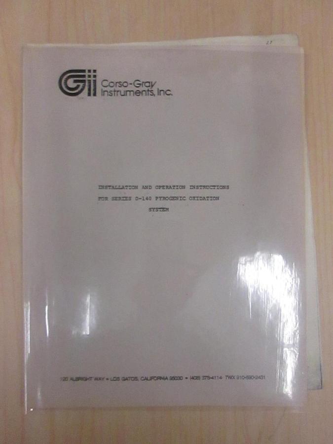Used CorsoGray D-140 Pyrogenic Oxidation System Instal and Operation Instruction Used