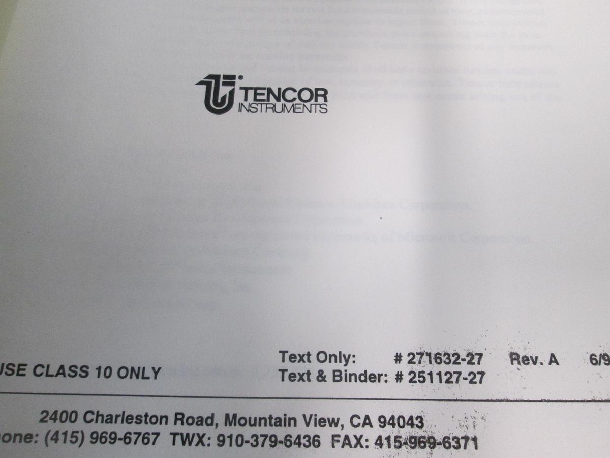 Used Tencore, P-20, Long Scan Profiler Operation Manual, Used