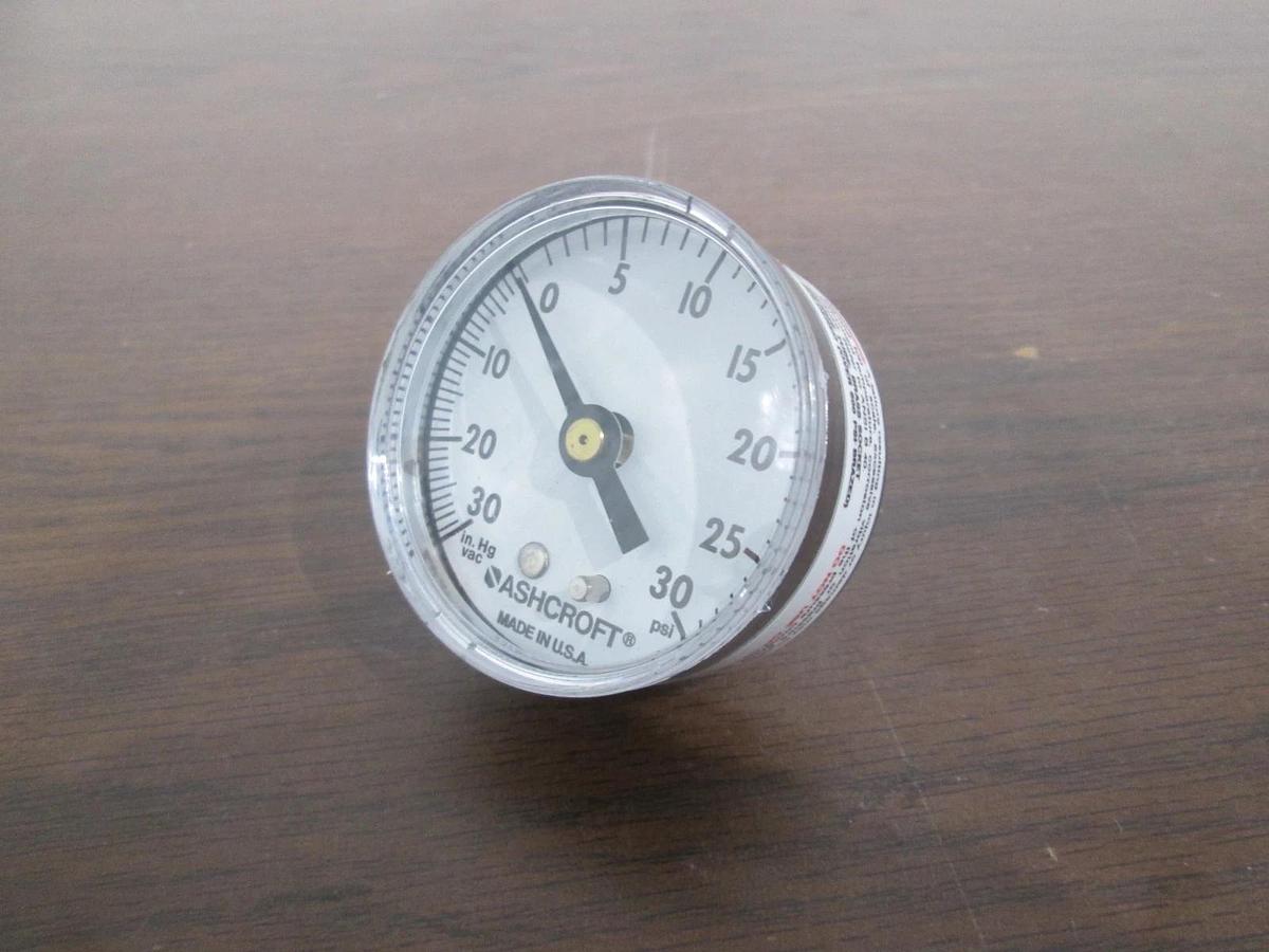 Used Ashcroft, 30-0-30 PSI, Back Mount Gauge, Used
