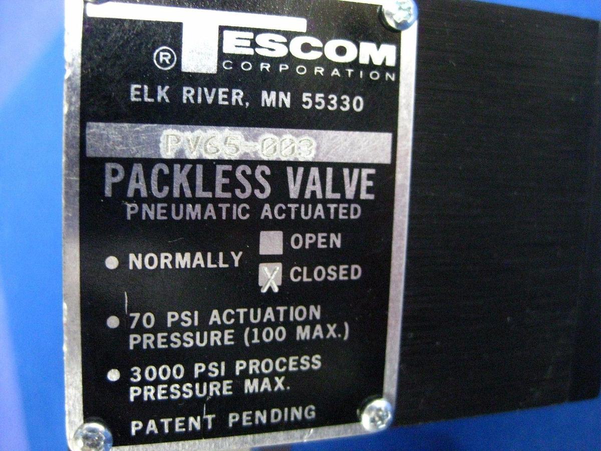 Tescom Packless Valve PV65-003 Normally Closed, New
