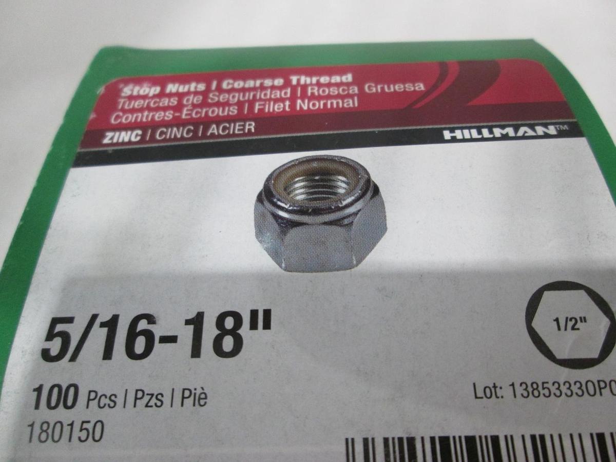 Hillman, Zinc, Stop Nut, 180150, 5/16-18", New, Lot of 100