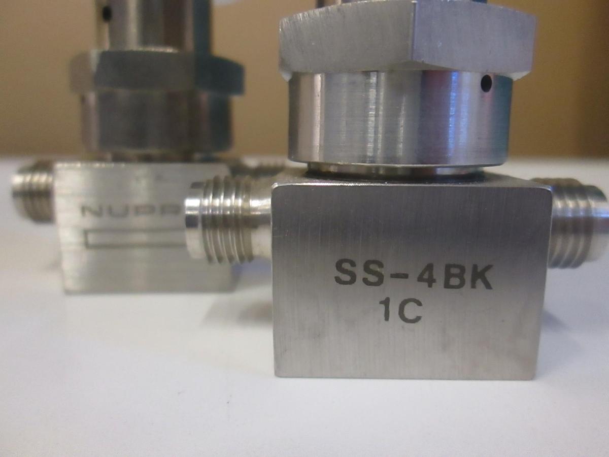 Used Nupro SS-4BK1C Bellows Sealed Valve w/ NC Actuator, 1/4" Swagelok Tube, Lot of 2