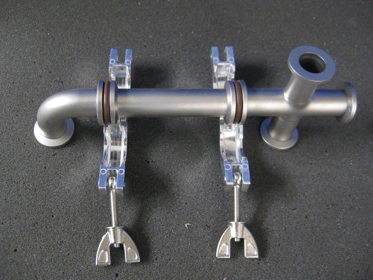 NW16 Stainless Steel Vacuum Pipe Assy: Cross, Straight & Elbow w/ Clamps, Used
