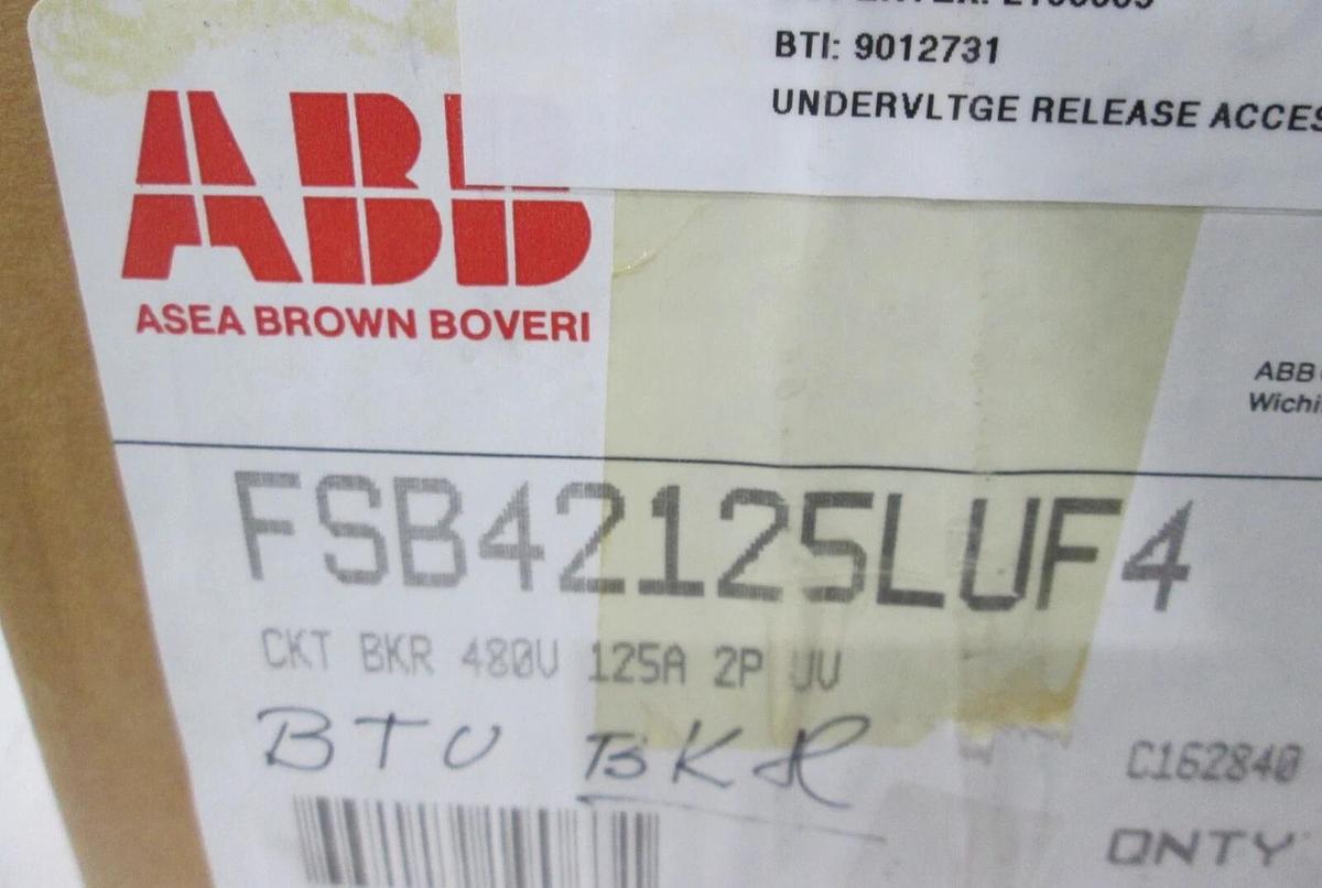 ABB, FSB4212SLUF4, 125A, 480v 3 Pole Circuit Breaker, unused.