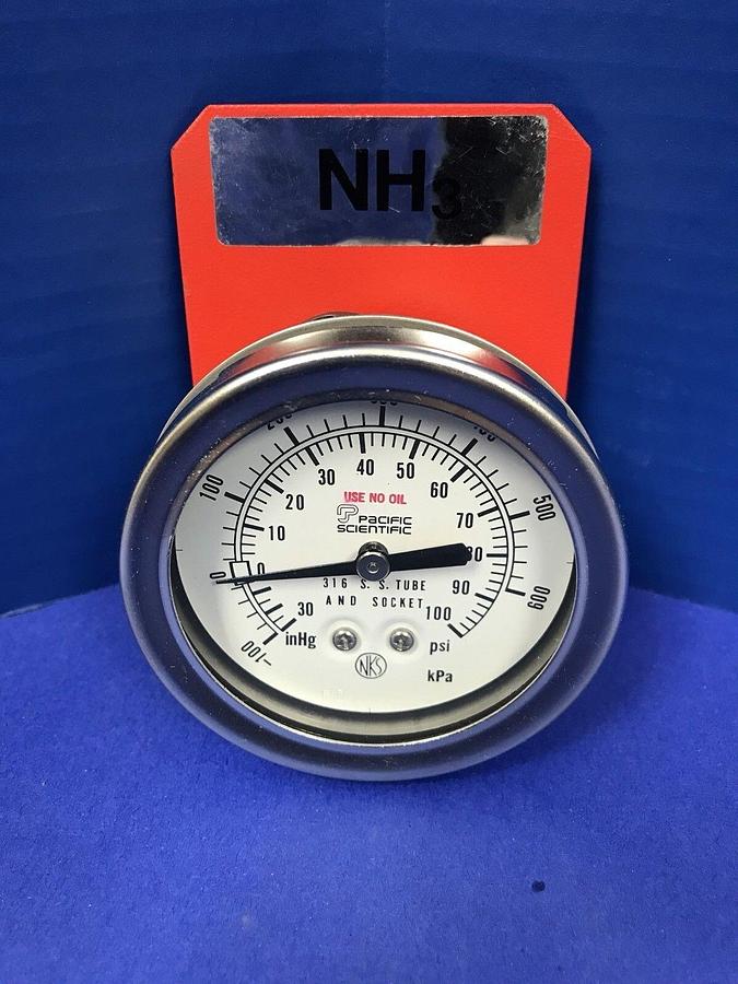 Used Pacific Scientific Gauge 30-0-10 psi / -100-600 kPa, 2.5", 1/4" MVCR, Used
