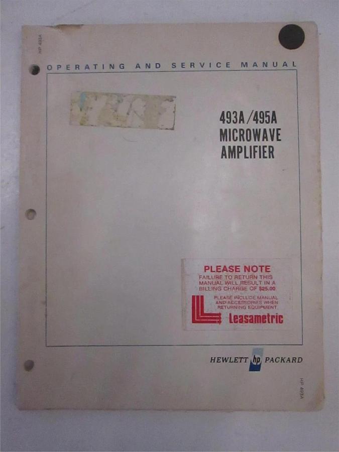 Used HP 493A/495A Microwave Amplifier Operating and Service Manual, Used