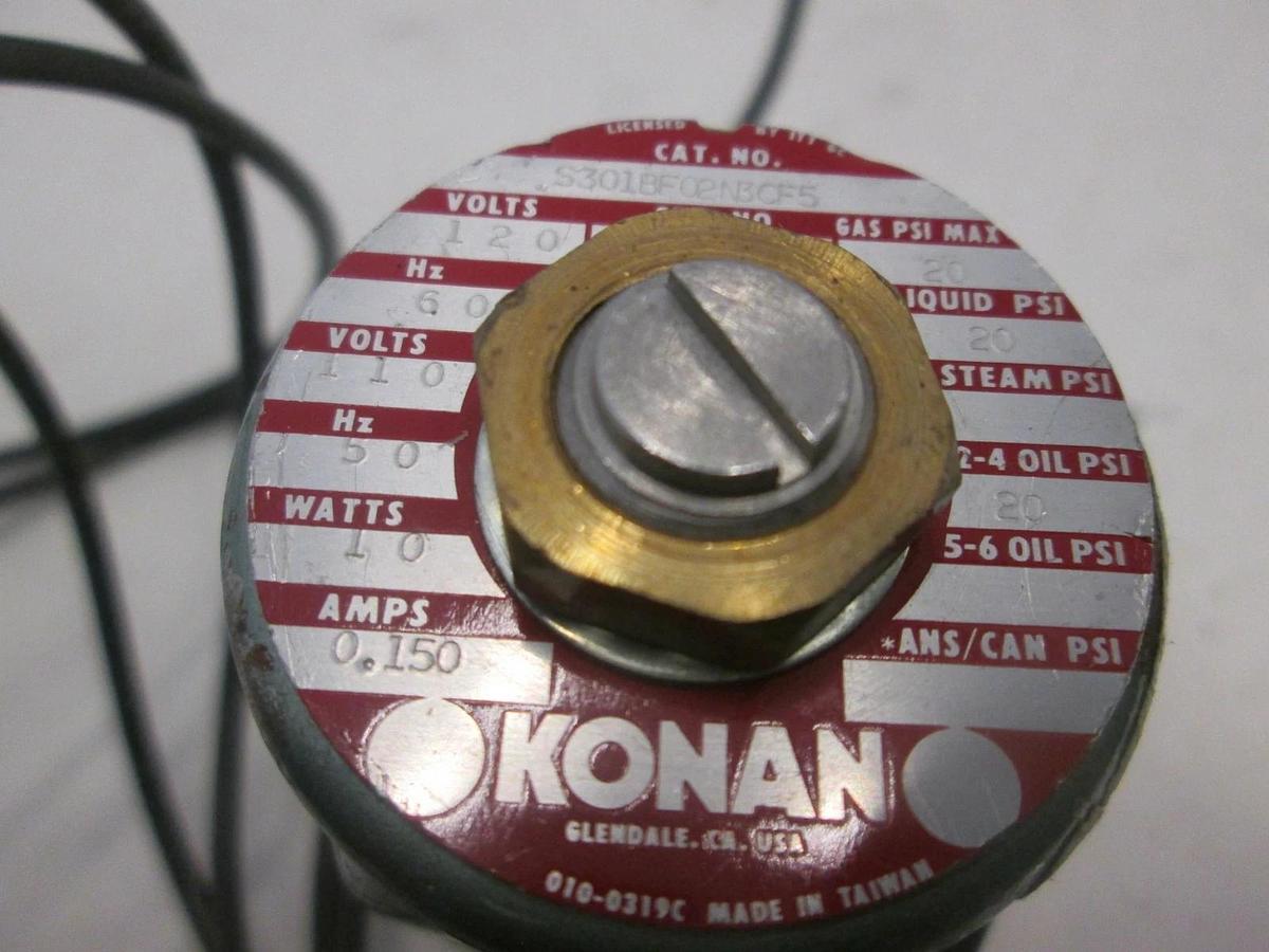 Used Konan, S301BF02NBCF5, Solenoid Valve, 20 PSI, Used
