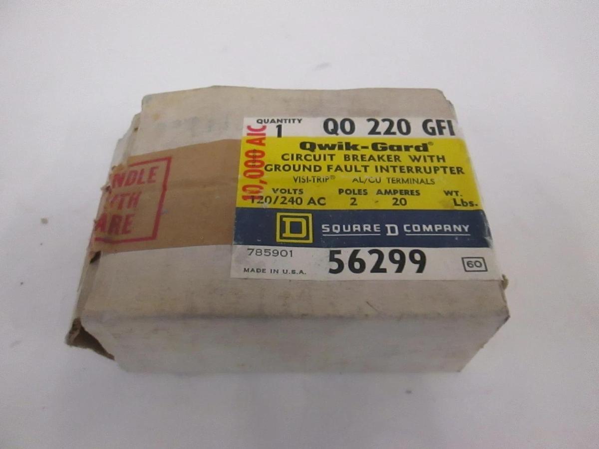 Used Square D, Q0220GFI, 2 Pole Circuit Breaker w/Ground Fault Interrupter, New