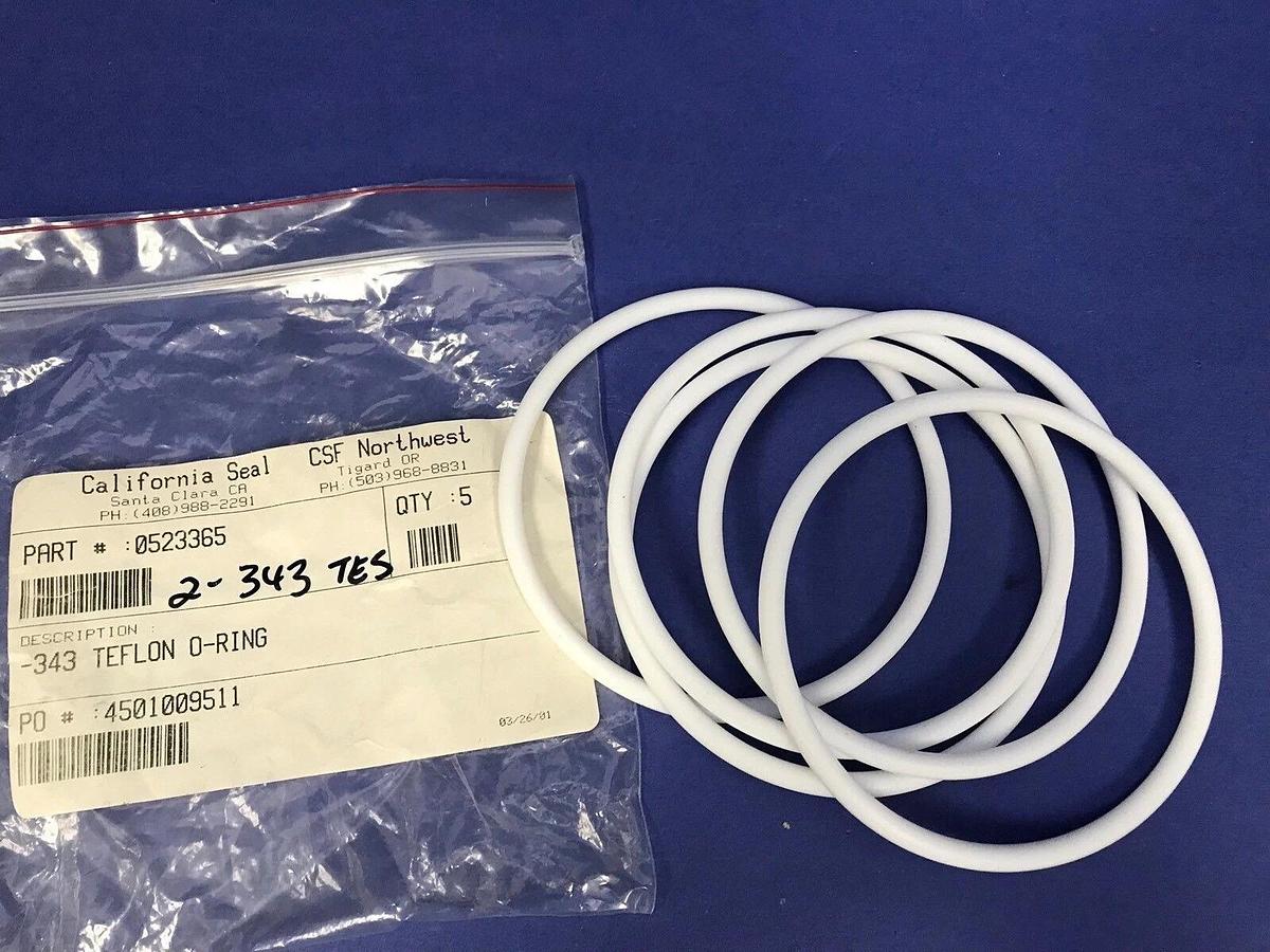 Used 2-343 TEFLON O-RING, 3-3/4 ID X 4-1/8 OD X 3/16 W, Lot of 5