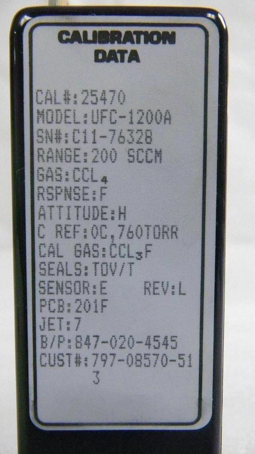 Used Unit UFC-1200A, Mass Flow Controller, Gas- CCL4, Range- 200 SCCM, 1/4" M I/O