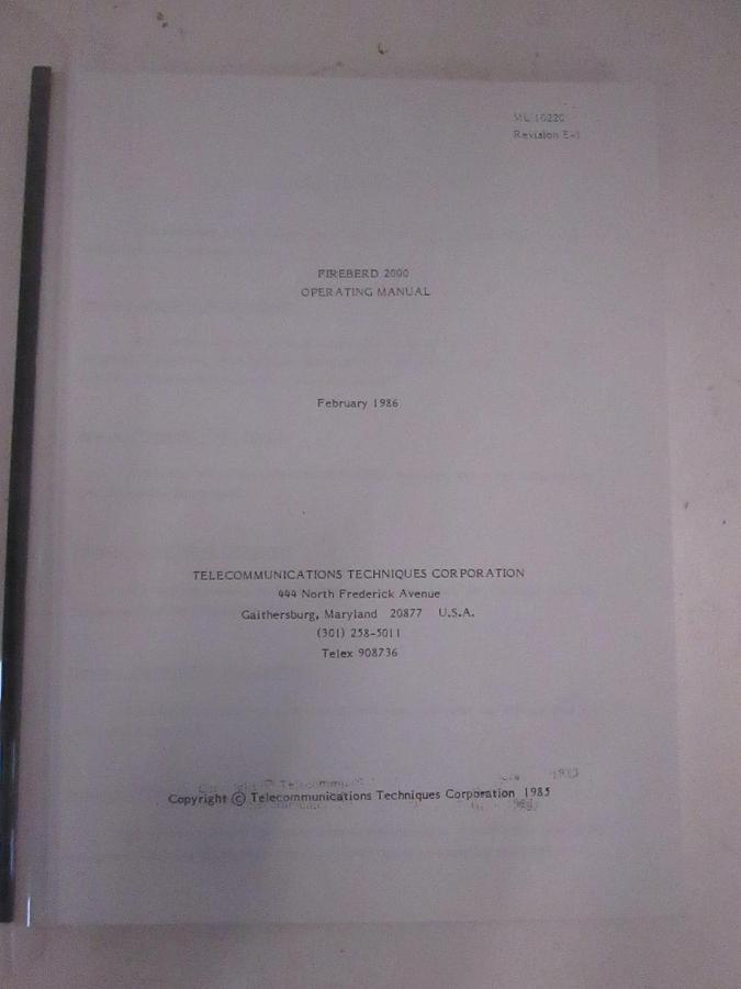Used Telecommunications Fireberd 2000 Operating Manual, Used