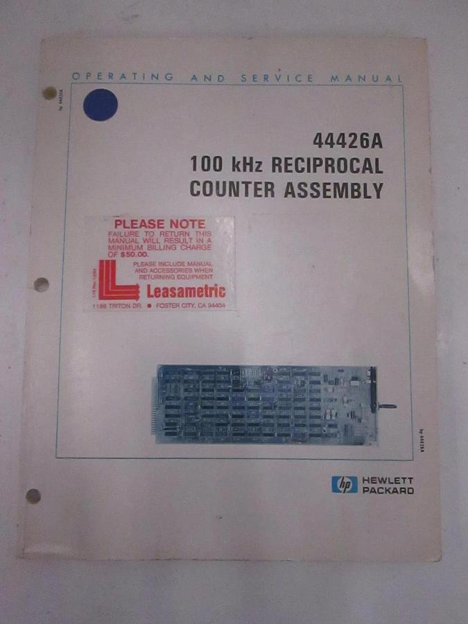 Used HP 100 kHz Reciprocal Counter Assy, Model 44426A Operating and Service, Used