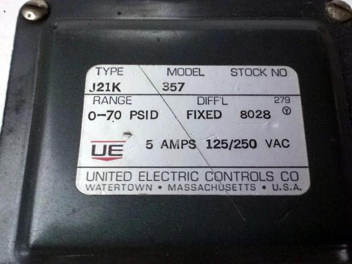 Used United Electric J21K Model 357 Pressure Switch, Used