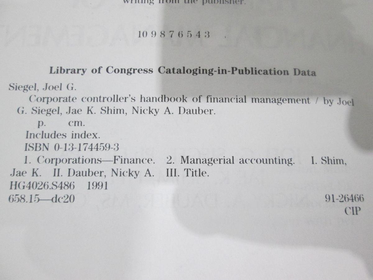 Used Corporate Controllers, Handbook of Financial Management, 0-13-174459-3, Used