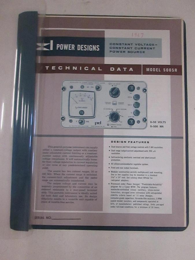 Used Power Designs Model 5005R Technical Data, Used
