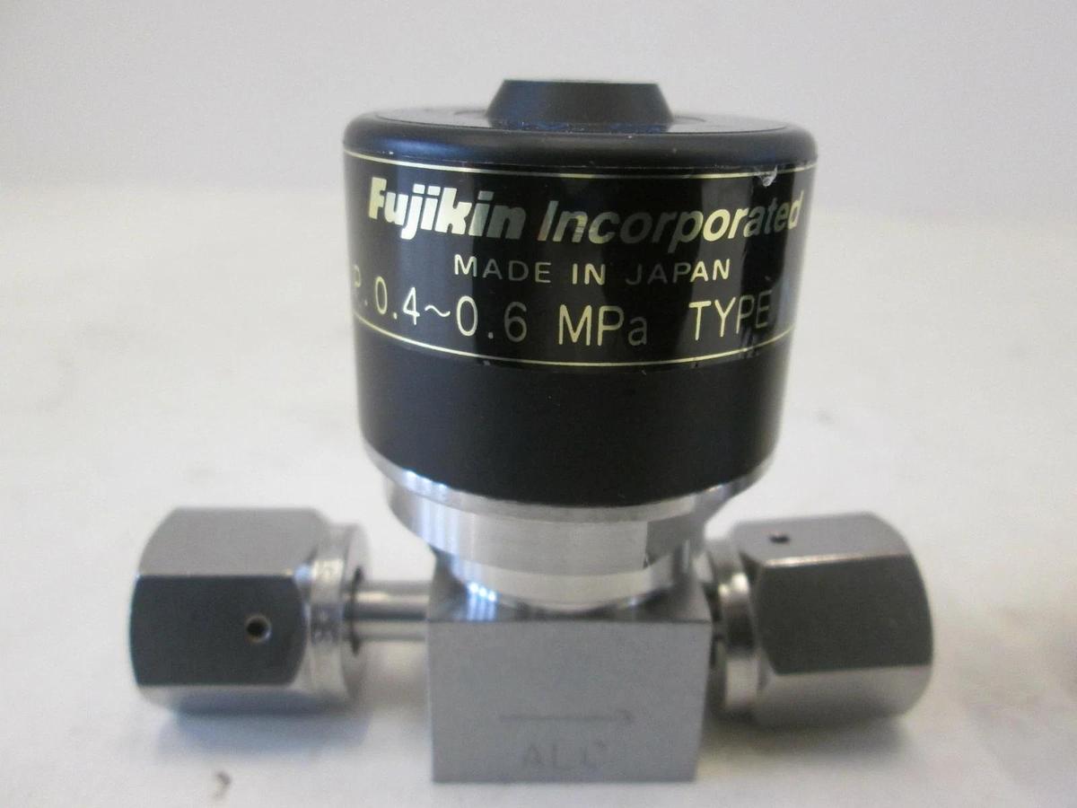 Used Fujikin, O.P. .4-.6 MPa Pneumatic Valve, N.O, 316L, Used, Lot of 2