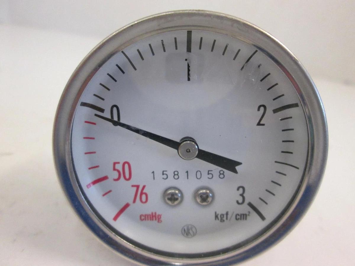 Used NKS Gauge 1581058, 76-0cmHG, 0-3 kgf/cm2, 1/4 fixed MVCR with adapter