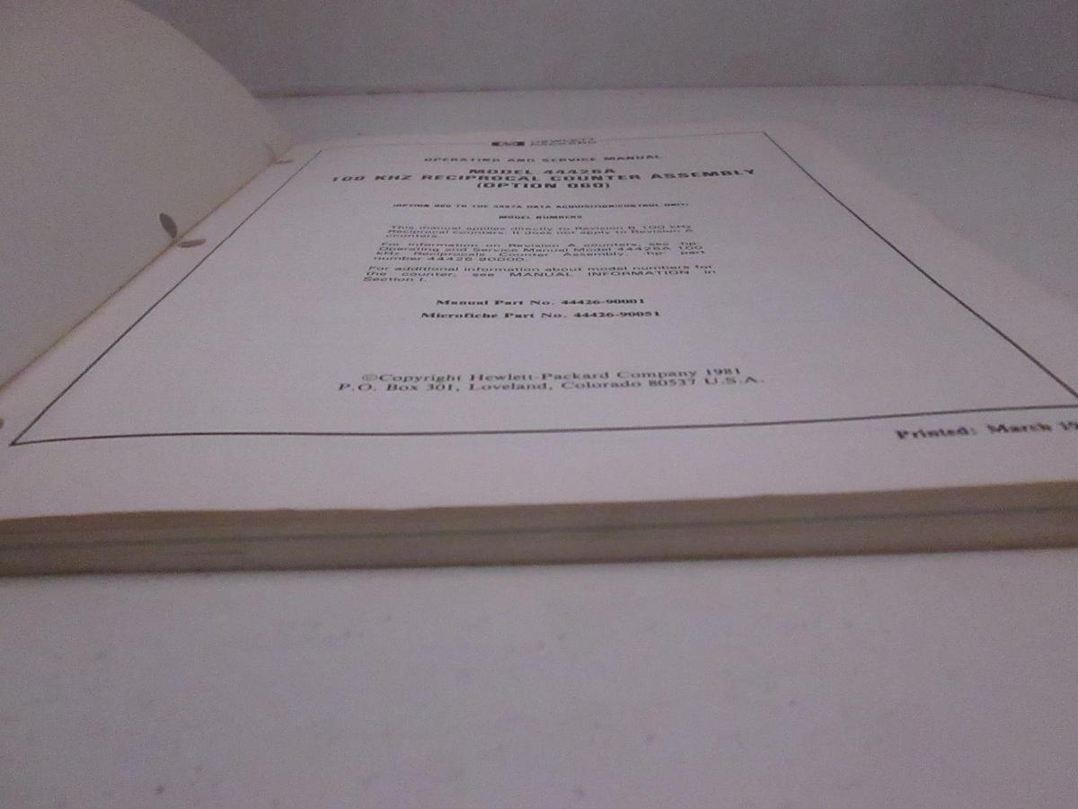 Used HP 100 kHz Reciprocal Counter Assy, Model 44426A Operating and Service, Used