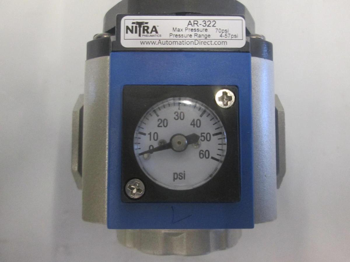 Nitra Pneumatics, AR-322, Regulator w/ Bracket, 1/4" IN NPT, 60 PSI, New