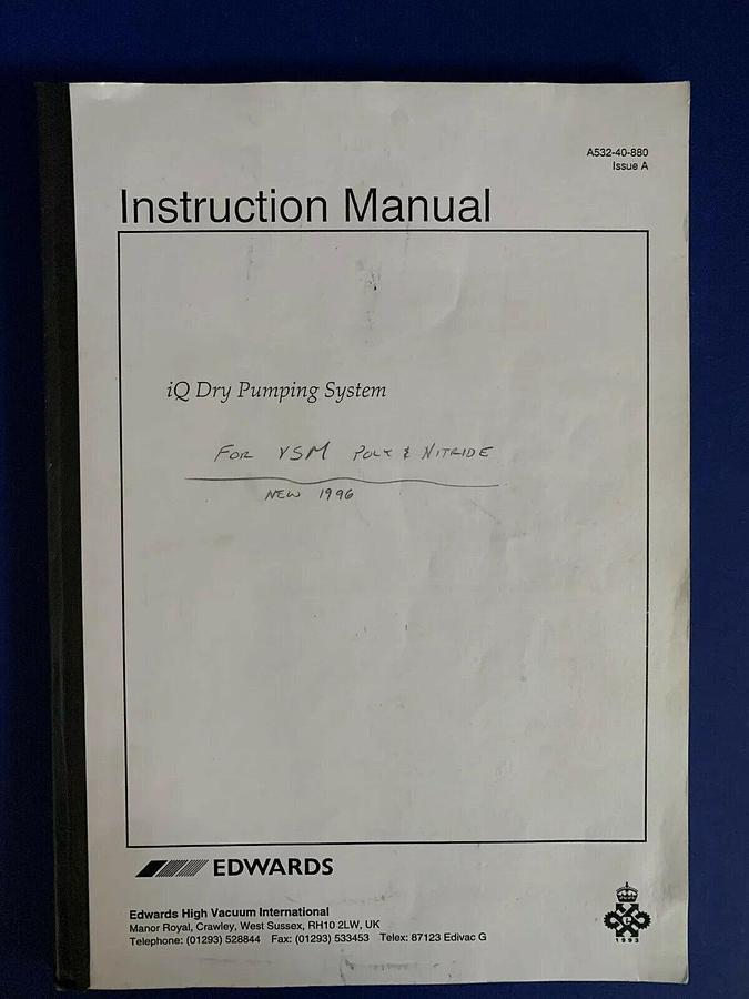 Used Edwards iQ Dry Pumping System Instruction Manual