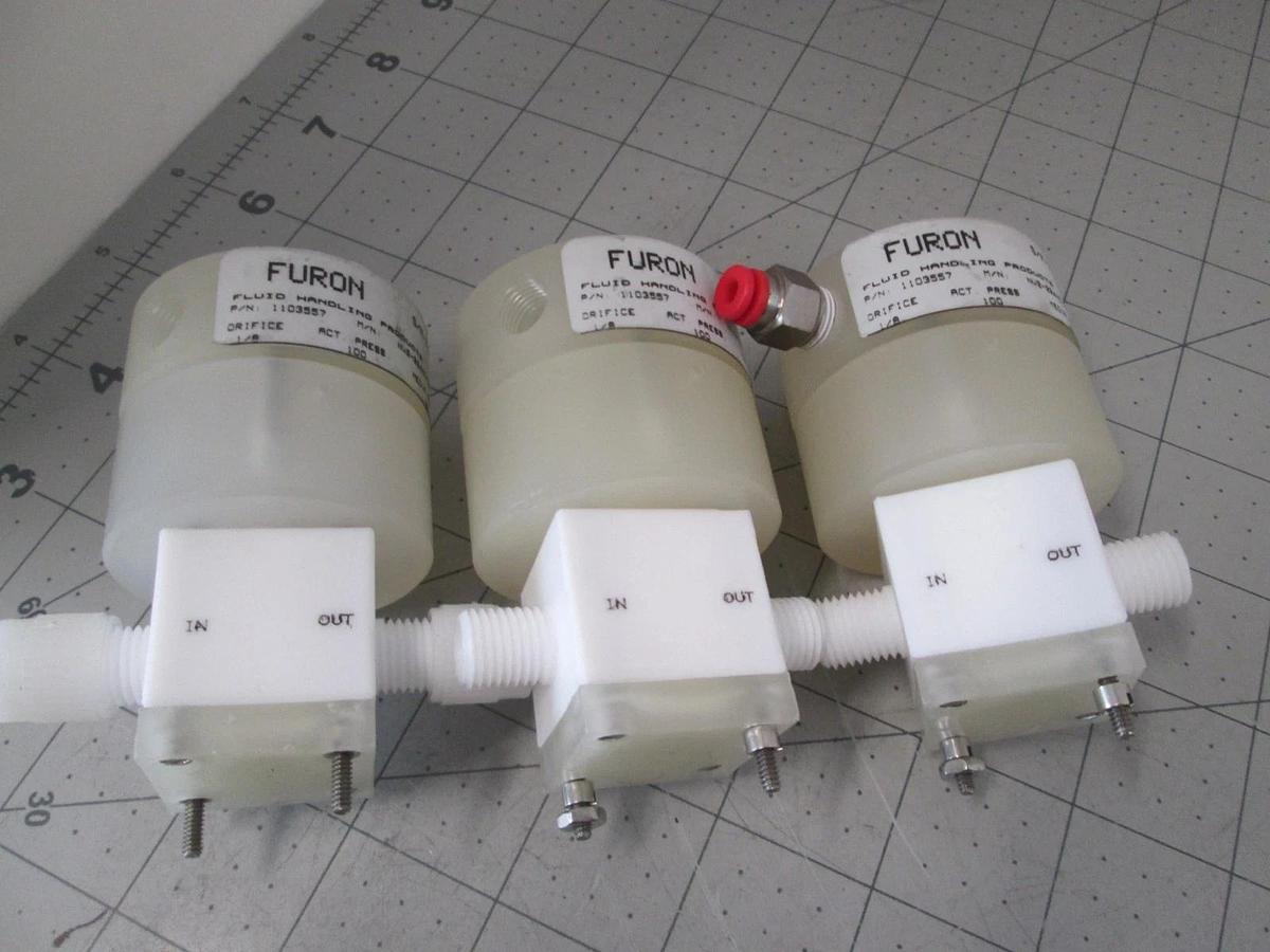 Used Furon NV2-224 High Purity N.O. Pneumatic Valve, 60 psi/100 psi, Used, Lot of 3