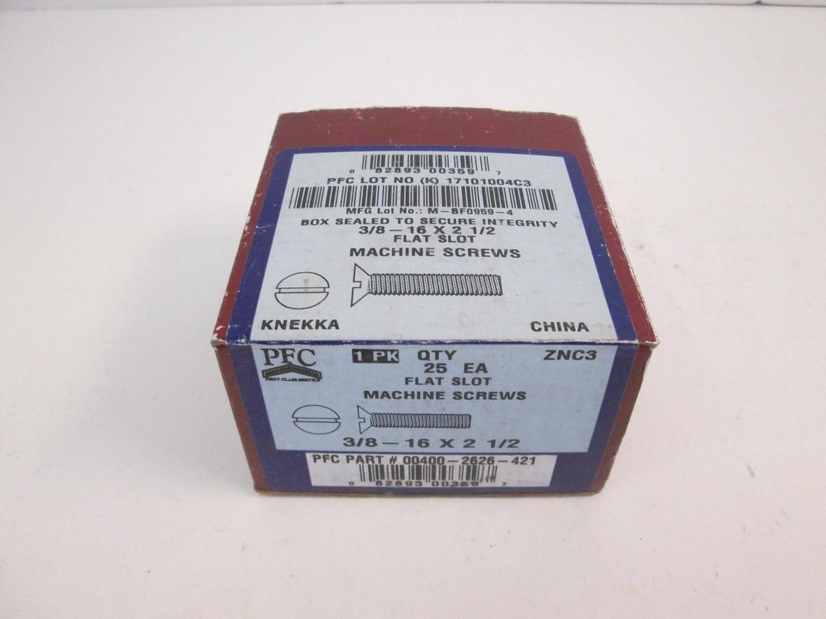PFC Flat Slot Machine Screws, 00400-2626-421, 3/8- 16 x 2 1/2, Lot of 25 New