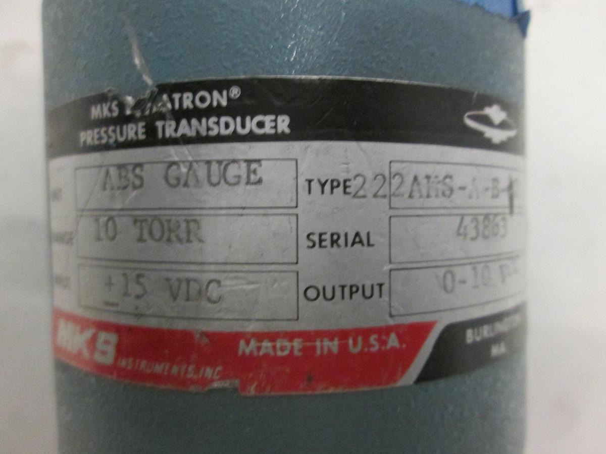 Used MKS, Baratron 10 Torr Pressure Transducer, 222AHS-A-B-10, Used