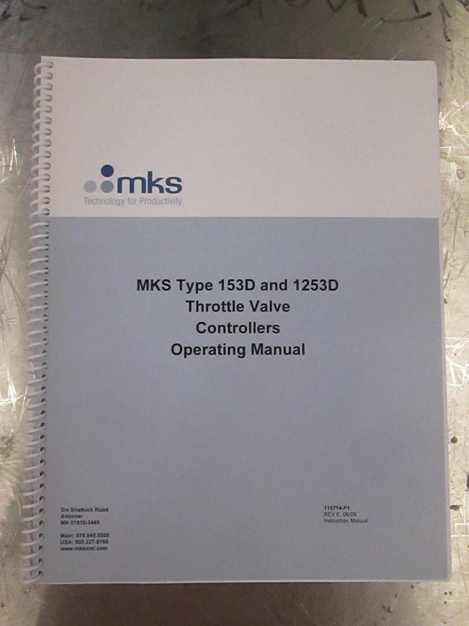 Used MKS Type 153D and 1253D Throttle Valve Controller Manual, 115714-P1, New