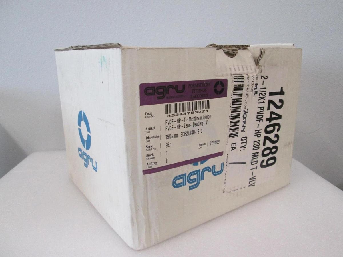 Agru, PVDF-HP, T-Diaphragm Valve 2 1/2"/ 1", 150 PSI, New