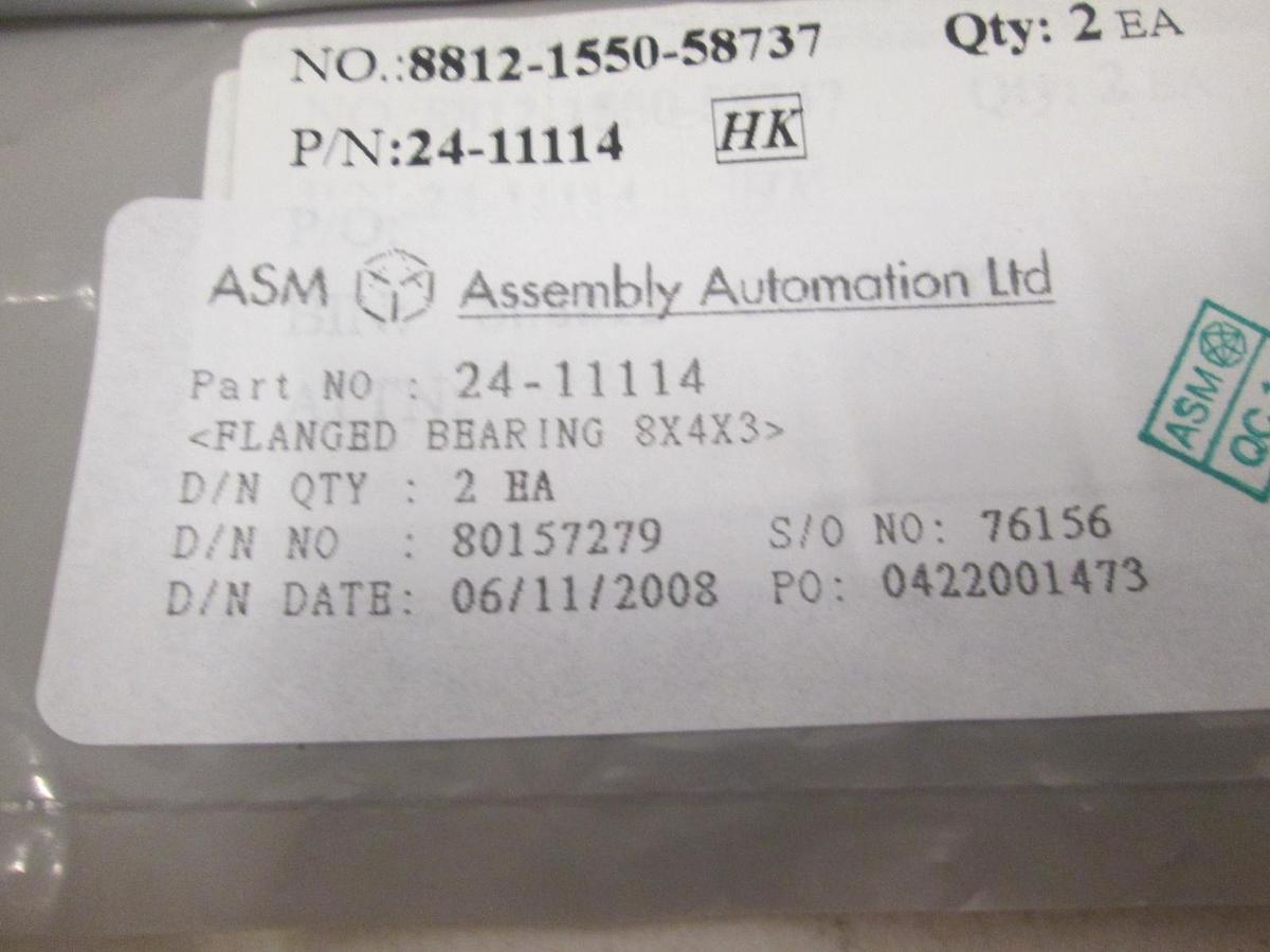Used ASM, Flaned Bearing 8x4x3, 24-11114, New, Lot of 2