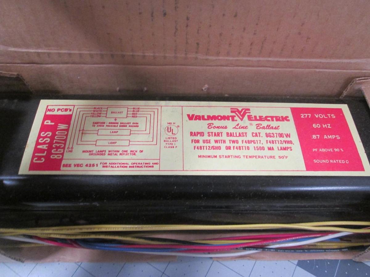 Used Valmont Electric Ballast, 8G3700W, Class P, 277V, 60Hz, New