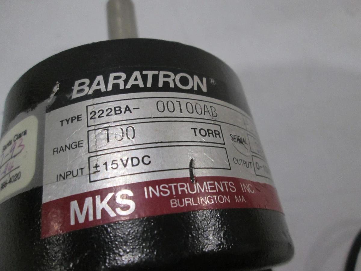 Used MKS Instruments, 222BA-00100AB, Baratron, Pressure Transducer, 100 TORR, Used